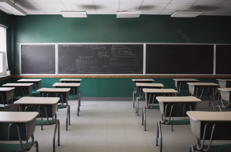 大学教室里桌椅整齐排列黑板写满粉笔字,高清,摄影图,摄影图片,图片大全,摄影图免费下载